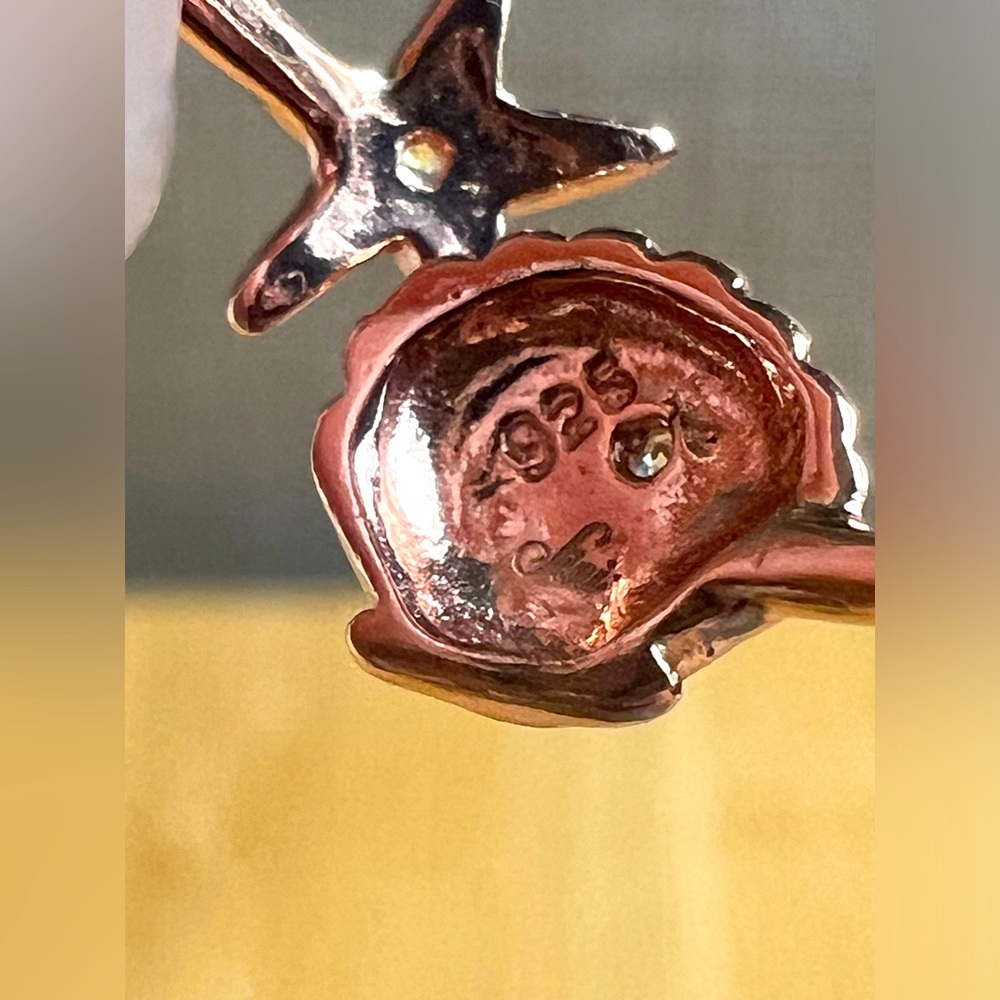 925 Rose Gold Adjustable Ring with Diamond Accents. Shell and Starfish - Picture 5 of 5